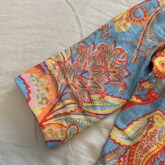 J. McLaughlin 100% linen paisley floral 3/4 length sleeve blouse size 0 - Picture 9 of 10